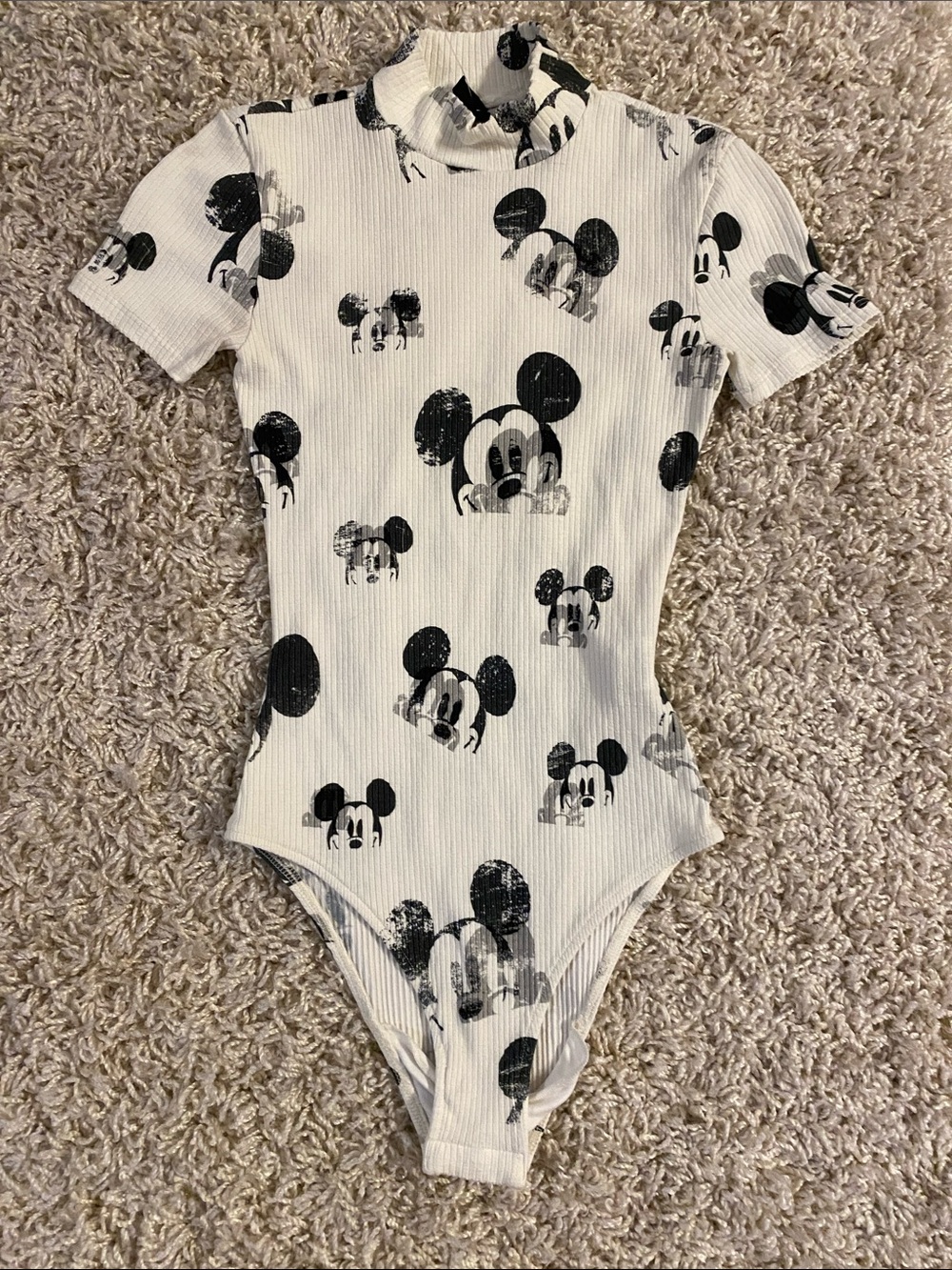 Desigual White and Black Mickey Print Ribbed Bodysuit XS